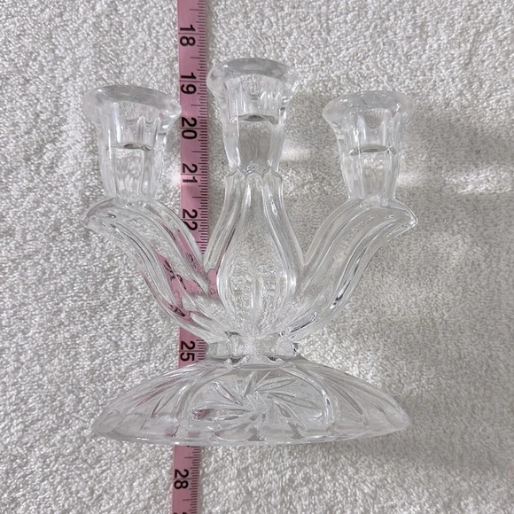 Vintage  Cut Crystal Pinwheel Star Pattern 3 Arm Candle Holder Candelabra - Picture 14 of 15